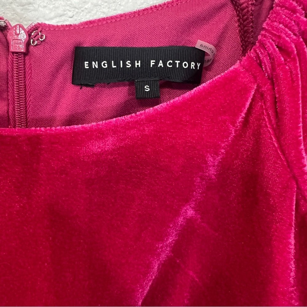 English Factory Rasbperry Red Pink Puff Sleeve Velvet Babydoll Dress Size Small - Picture 5 of 9